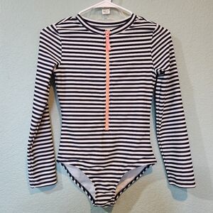 Gap Zipper Rash Guard One-Piece bathing Swim suit girls Sz 12 Long Slv Stripe XL